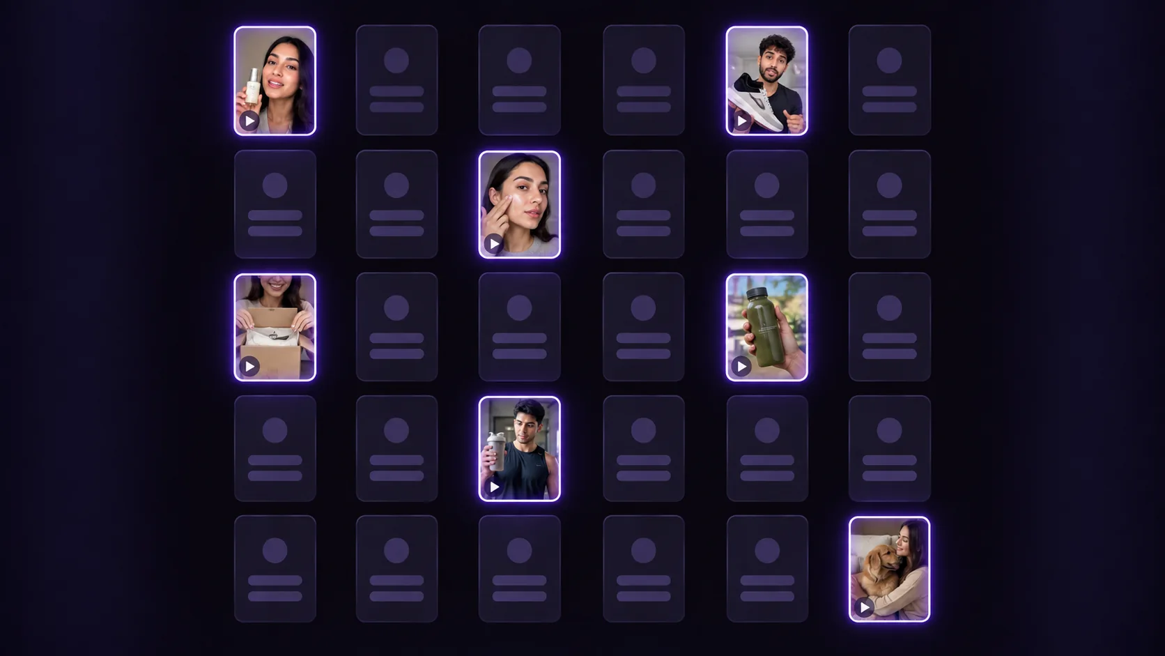 A wall of ad thumbnails where most repeat the same structure and a few are distinct